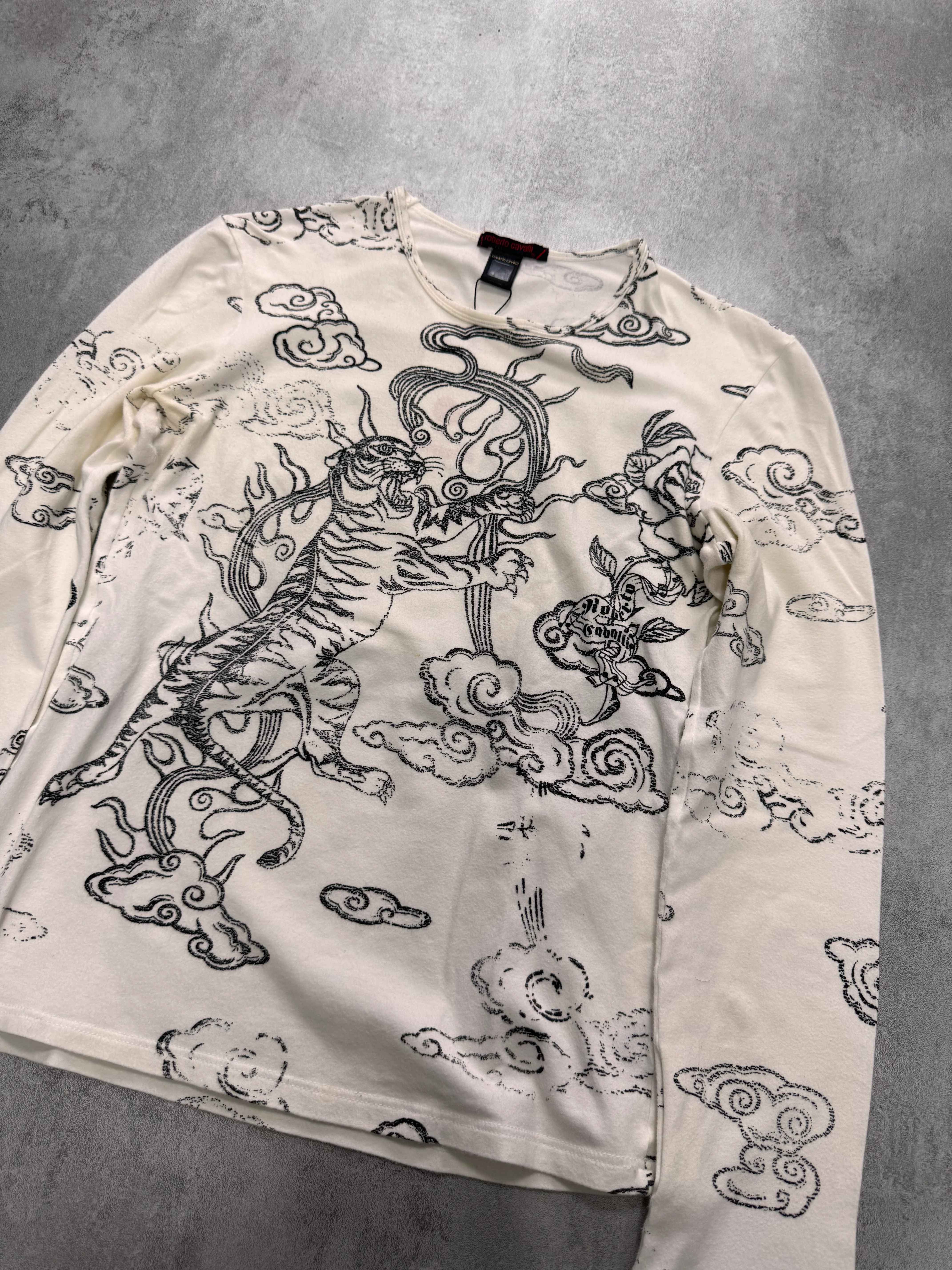 2000s Roberto Cavalli Asian Tatoos White Longsleeves - Image 2
