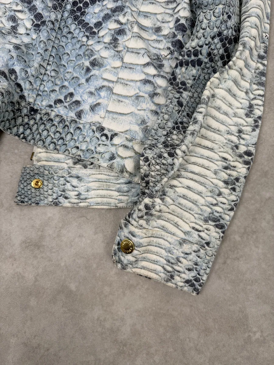 2000s Roberto Cavalli Asymmetrical Blue Python Effect Jacket - Image 8