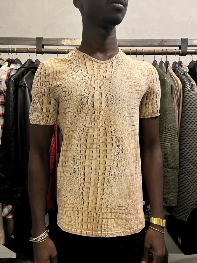 2000s Roberto Cavalli Beige Crocodile T-Shirt - Image 2