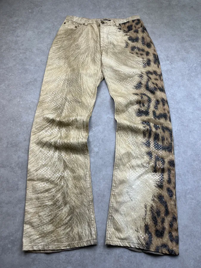 FW2001 Roberto Cavalli Beige Leopard Fury Effect Pants