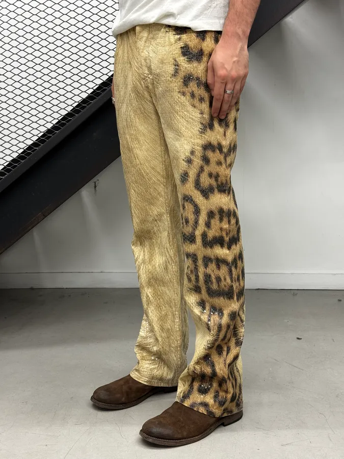 FW2001 Roberto Cavalli Beige Leopard Fury Effect Pants - Image 3
