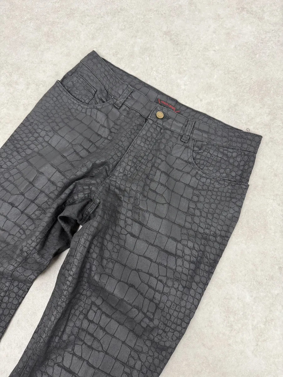 2000s Roberto Cavalli Black Crocodile Effect Obscure Pants - Image 7