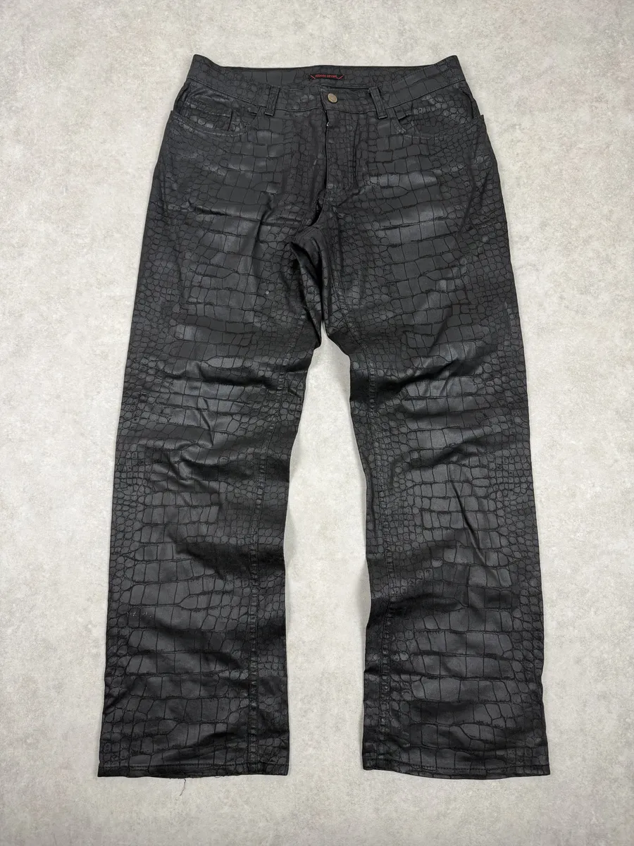2000s Roberto Cavalli Black Crocodile Effect Obscure Pants - Image 3