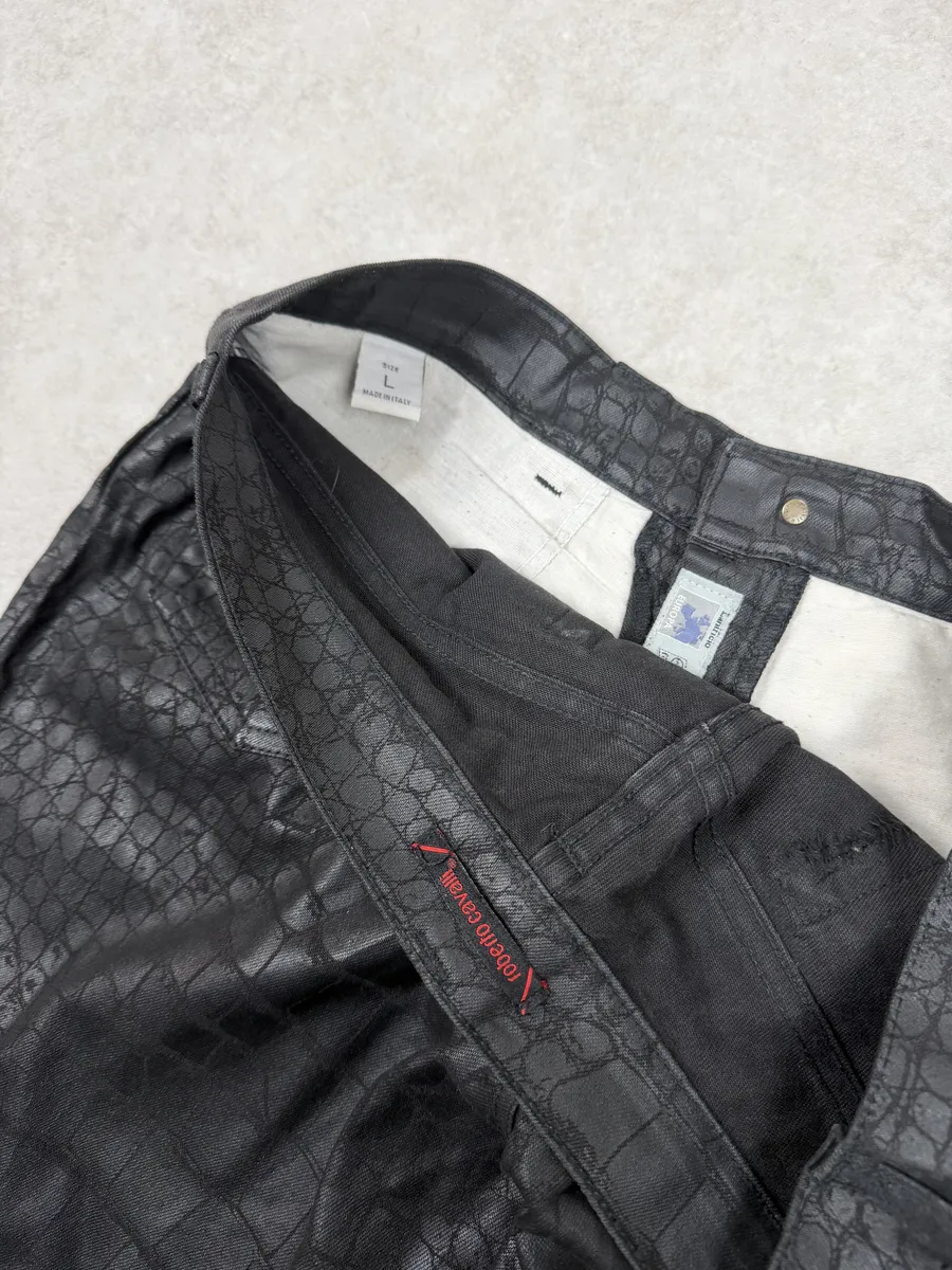 2000s Roberto Cavalli Black Crocodile Effect Obscure Pants - Image 6