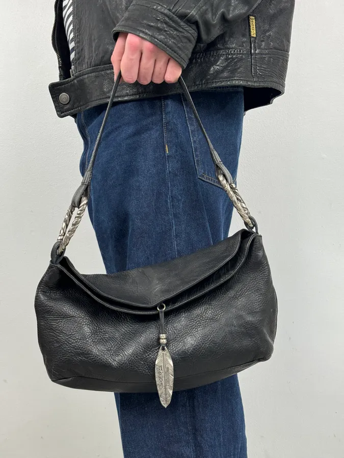 2000s Roberto Cavalli Black Feather Shoulder Bag - Image 3
