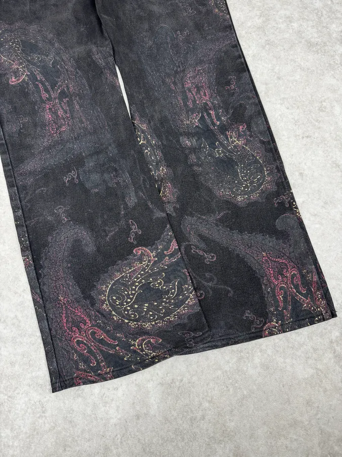 2000s Roberto Cavalli Black & Gold Paisley Pattern Jeans - Image 8