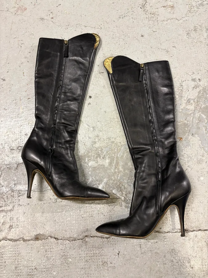 2000s Roberto Cavalli Black Leather Ankle Boots - Image 2