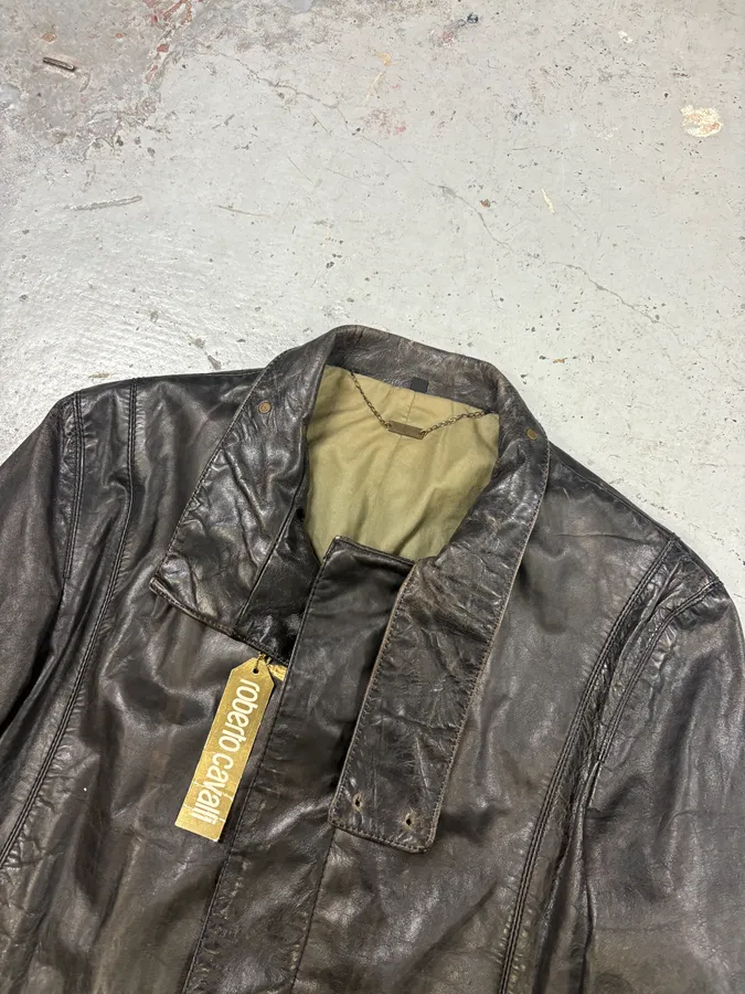 2000s Roberto Cavalli Black Leather Premium Trench Coat - Image 4