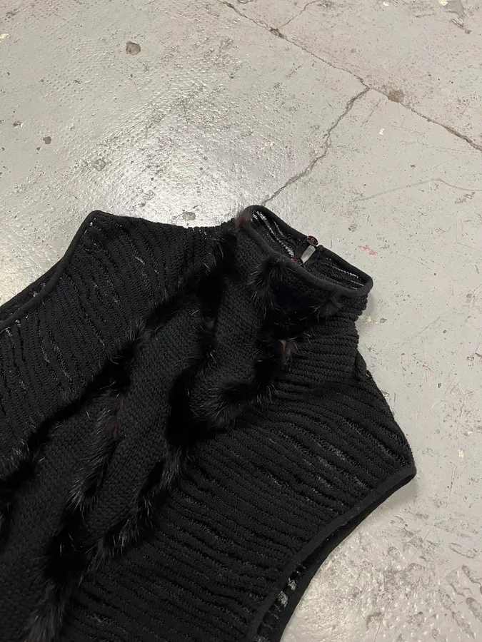 2000s Roberto Cavalli Black Mesh Pleats Fur Tank Top - Image 5