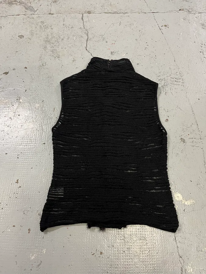 2000s Roberto Cavalli Black Mesh Pleats Fur Tank Top - Image 6