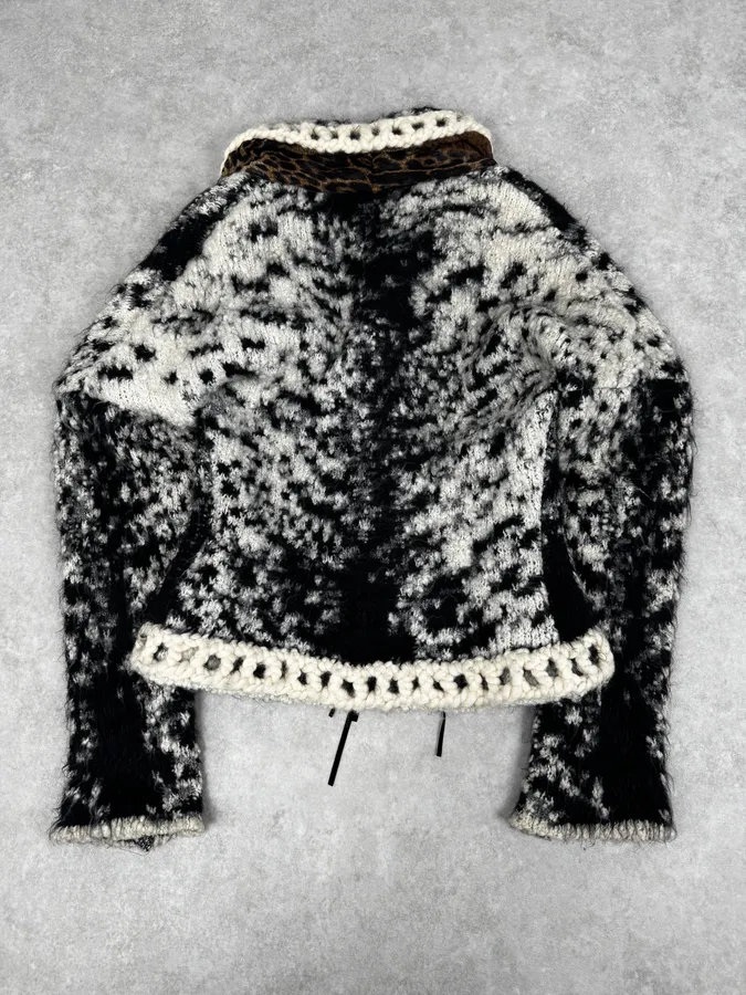 2000s Roberto Cavalli Black & White Leopard Wool Cardigan Jacket - Image 4