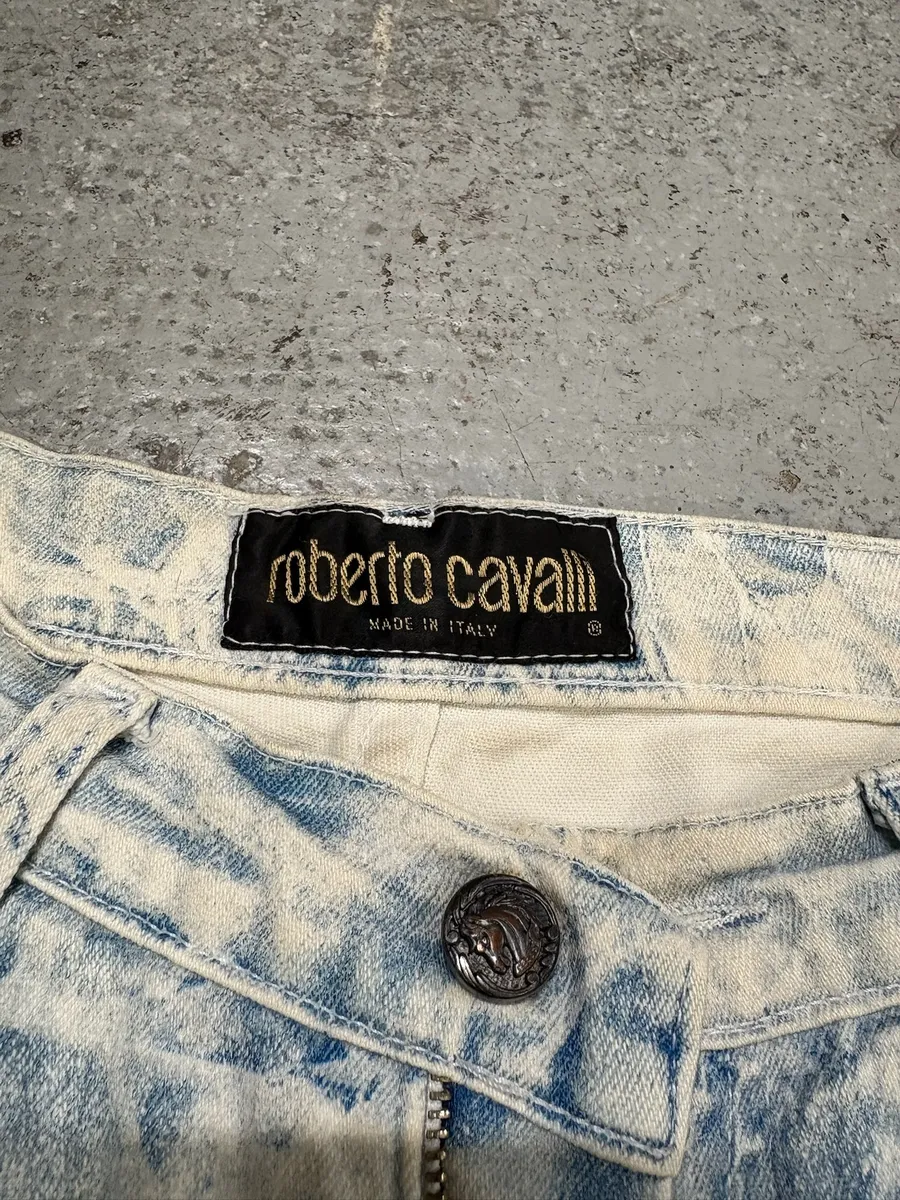 2000s Roberto Cavalli Bleached Blue & White Denim Jeans - Image 11