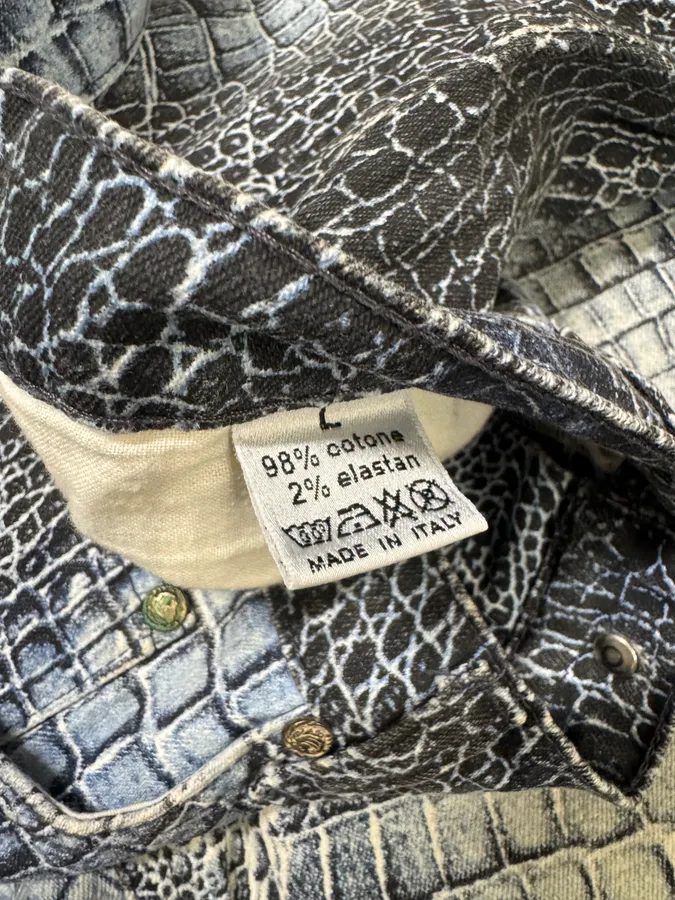 2000s Roberto Cavalli Blue Crocodile Effect Pants - Image 10