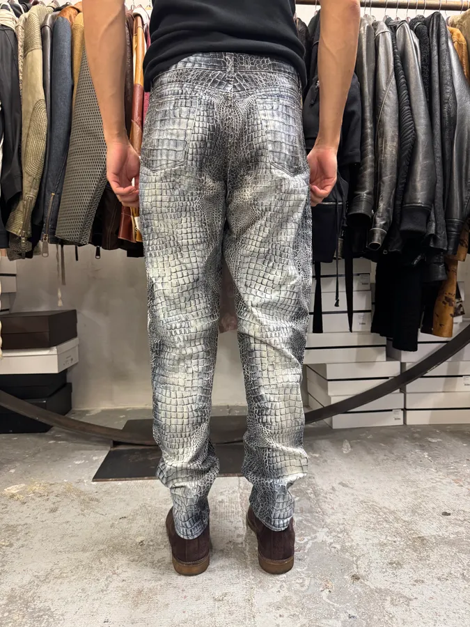 2000s Roberto Cavalli Blue Crocodile Effect Pants - Image 4
