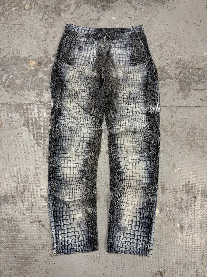 2000s Roberto Cavalli Blue Crocodile Effect Pants - Image 6