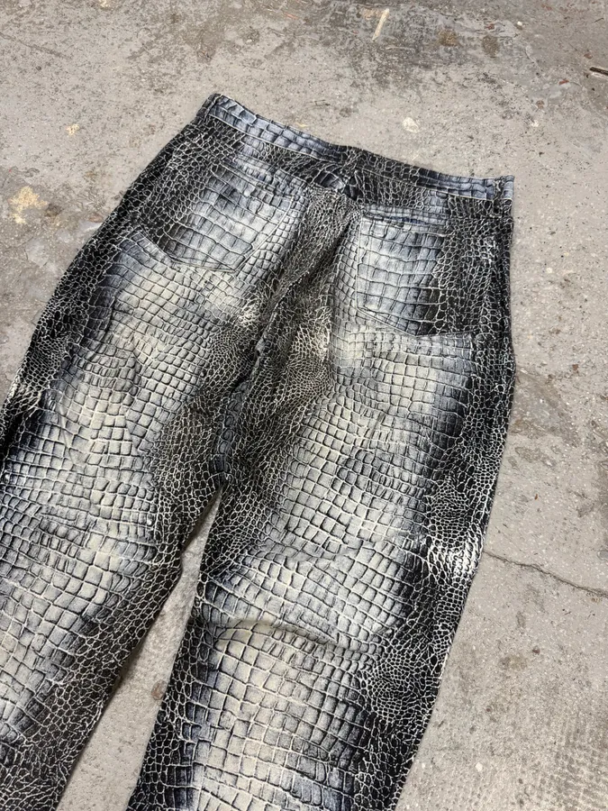 2000s Roberto Cavalli Blue Crocodile Effect Pants - Image 7
