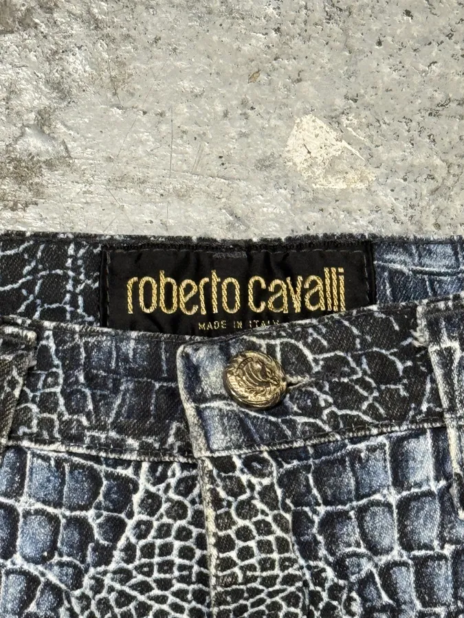 2000s Roberto Cavalli Blue Crocodile Effect Pants - Image 8