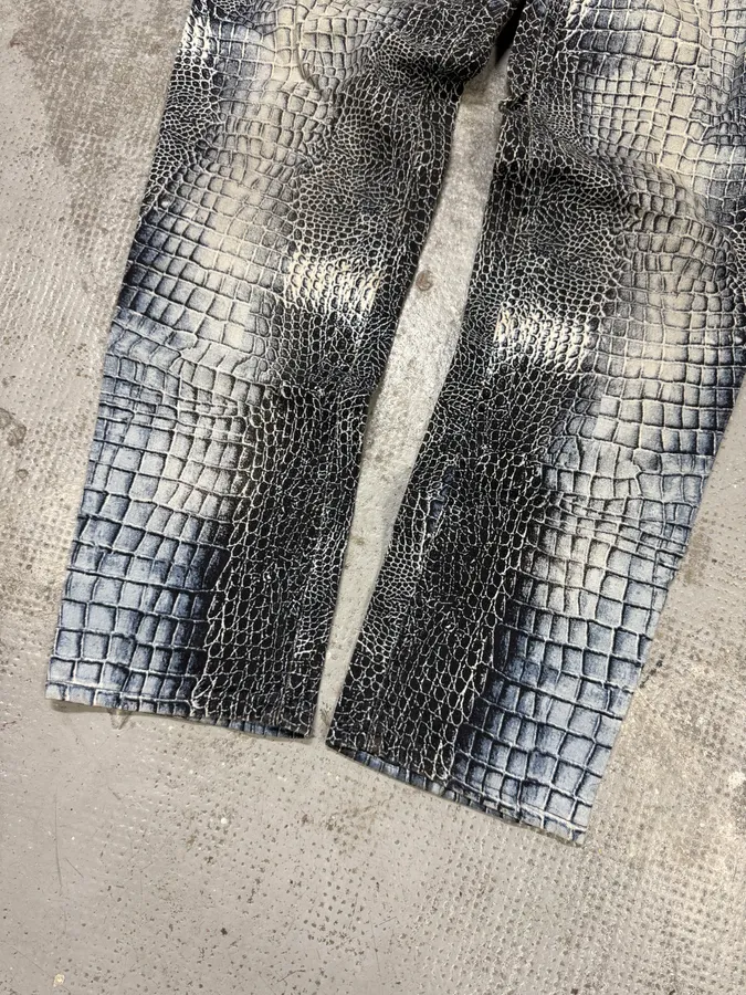 2000s Roberto Cavalli Blue Crocodile Effect Pants - Image 9