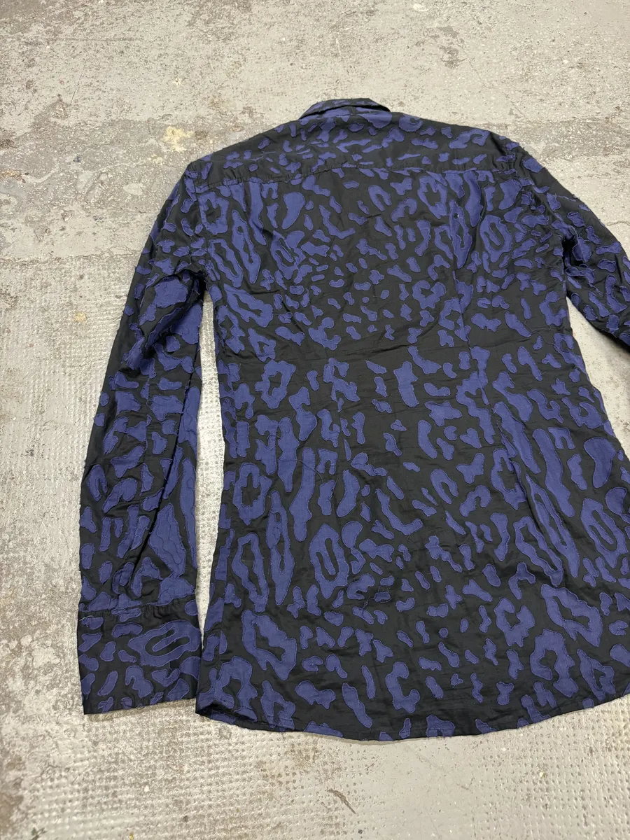 2000s Roberto Cavalli Blue Geometrical Patchwork Black Shirt - Image 8