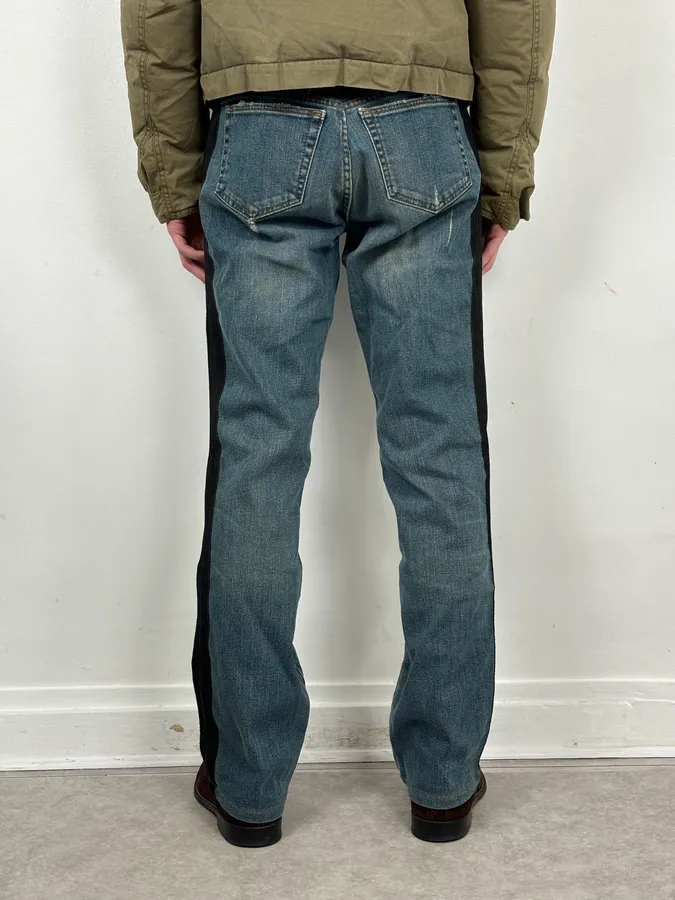 2000s Roberto Cavalli Blue Straight Contrast Side Stripe Denim Jeans - Image 4