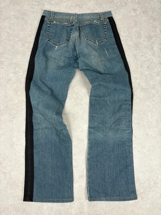 2000s Roberto Cavalli Blue Straight Contrast Side Stripe Denim Jeans - Image 6