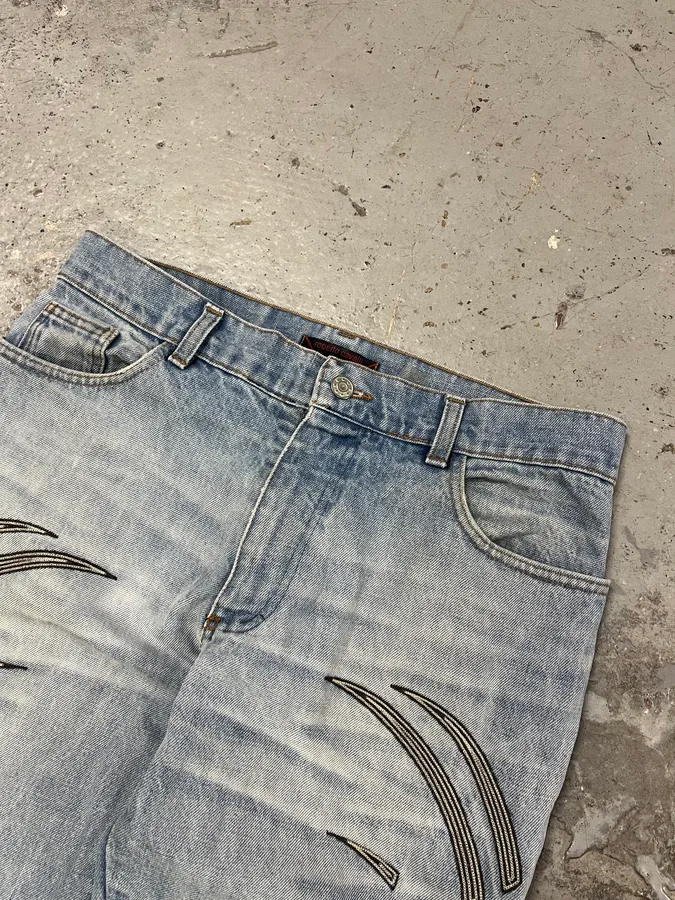 2000s Roberto Cavalli Blue Tribal Art Denim Jeans - Image 5