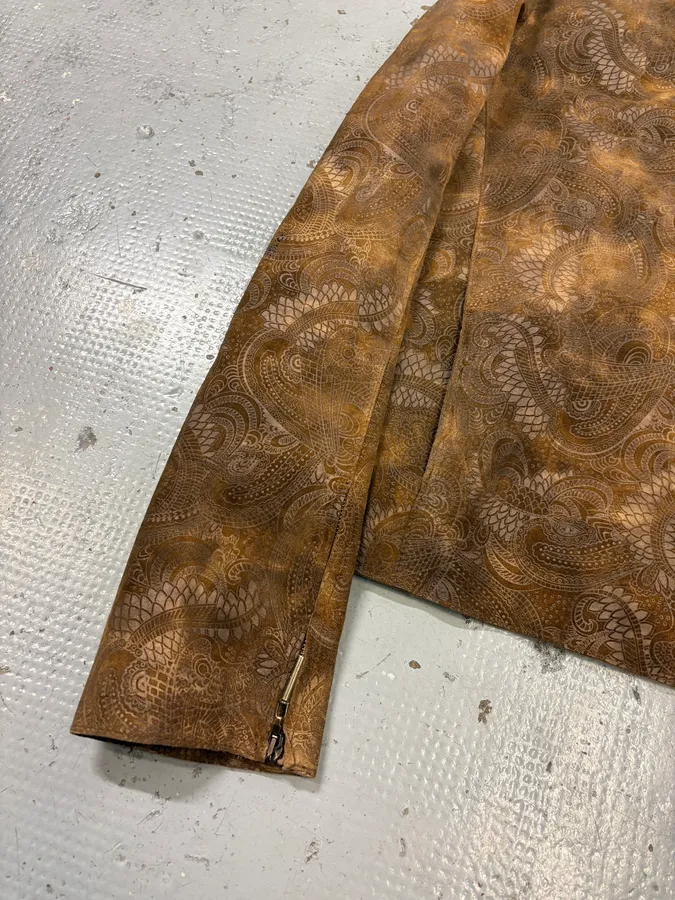 2000s Roberto Cavalli Brown Asian Dragon Leather Biker Jacket - Image 8