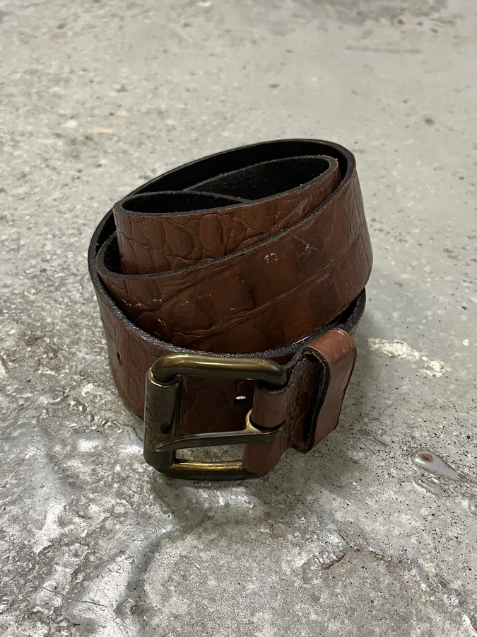 2000s Roberto Cavalli Brown Crocodile Effect Embossed Leather Belt - Image 2