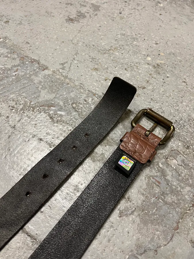 2000s Roberto Cavalli Brown Crocodile Effect Embossed Leather Belt - Image 6