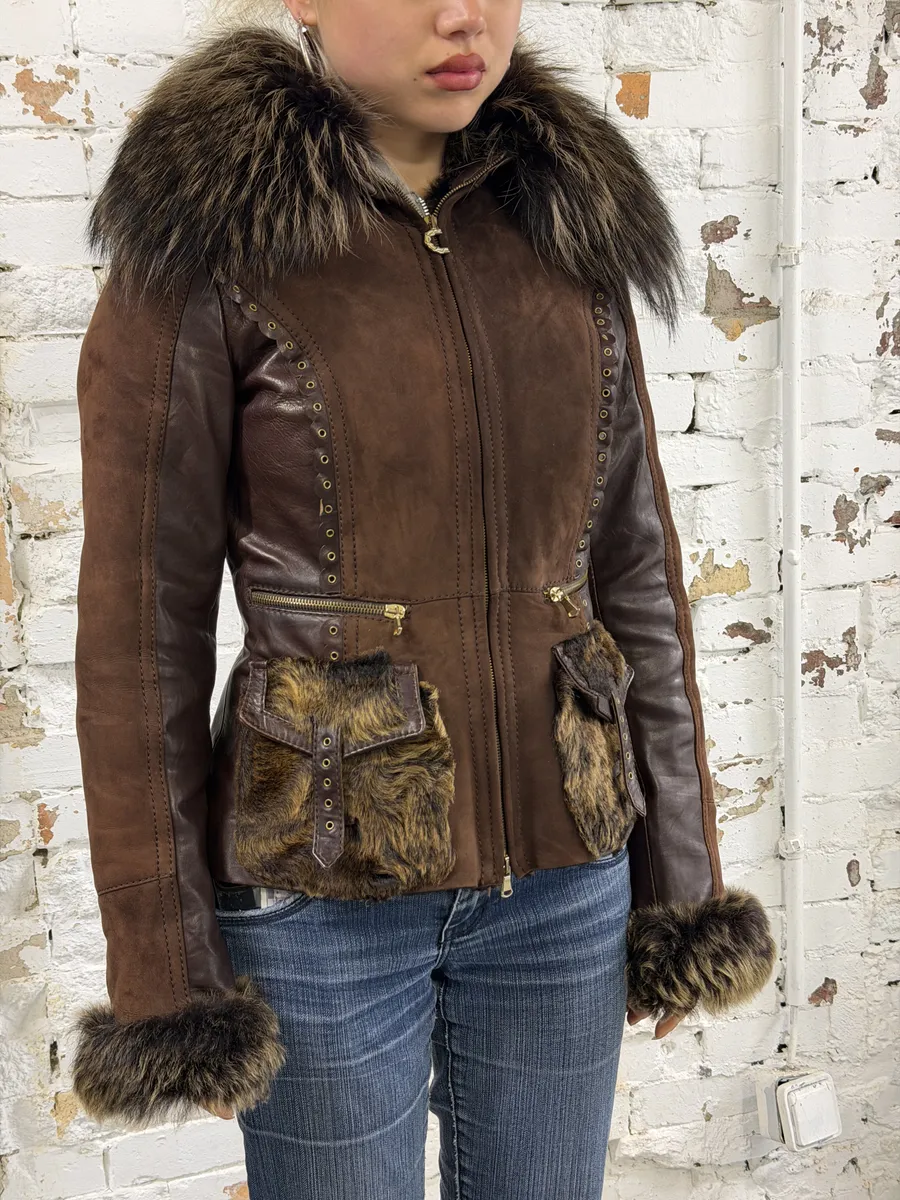 2000s Roberto Cavalli Brown Fur Leather Premium Jacket - Image 9