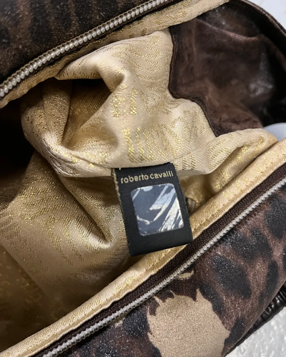 2000s Roberto Cavalli Brown Leather Floral Print Shoulder Bag - Image 9