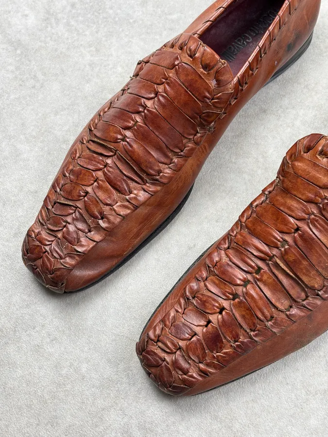 2000s Roberto Cavalli Brown Leather Woven Loafers - Image 4