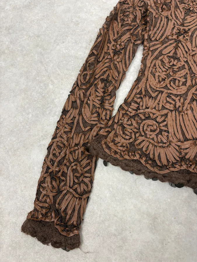 2000s Roberto Cavalli Brown Mohair Leather Embroidered Sweater - Image 7