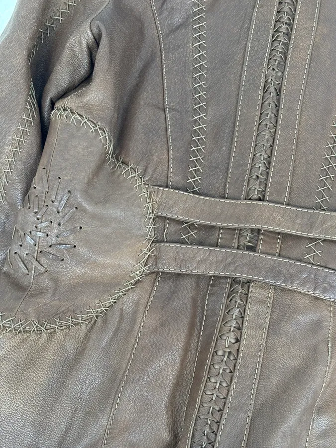 2000s Roberto Cavalli Brown Premium Leather Fur Trench Coat - Image 11
