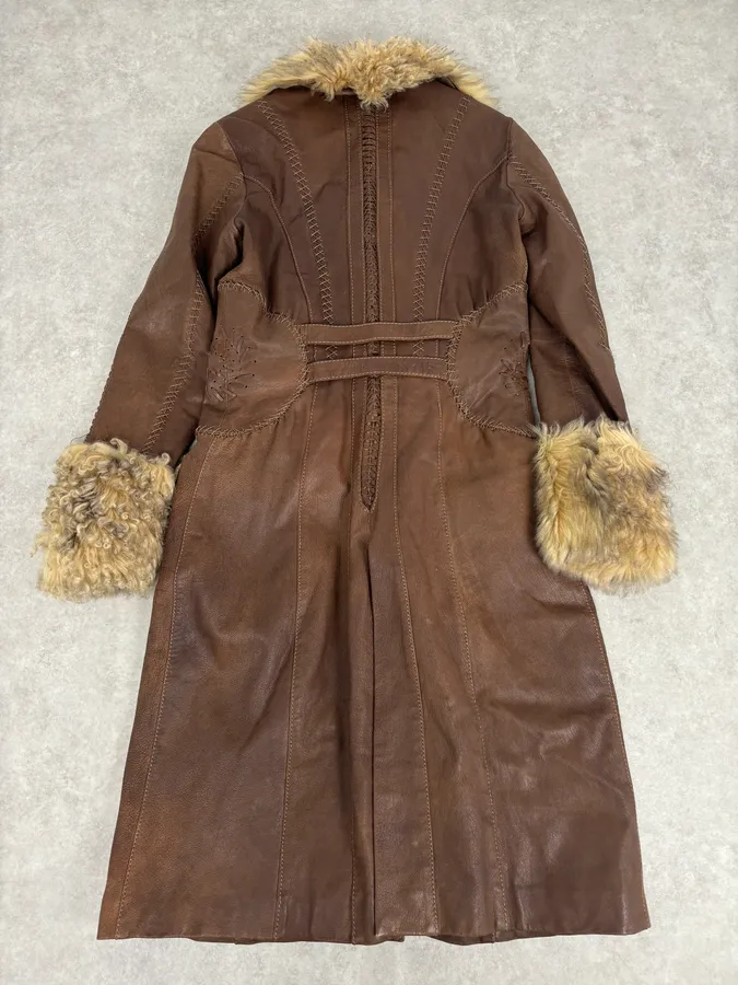 2000s Roberto Cavalli Brown Premium Leather Fur Trench Coat - Image 5