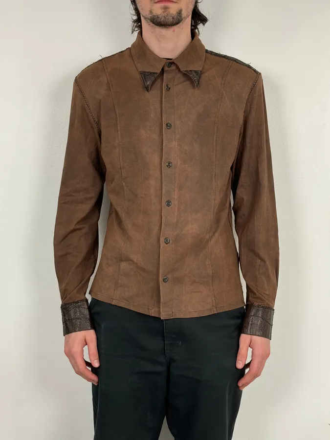 2000s Roberto Cavalli Brown Premium Leather Shirt - Image 2