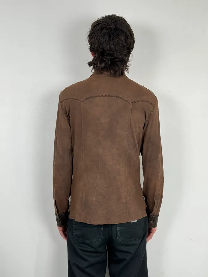 2000s Roberto Cavalli Brown Premium Leather Shirt - Image 3