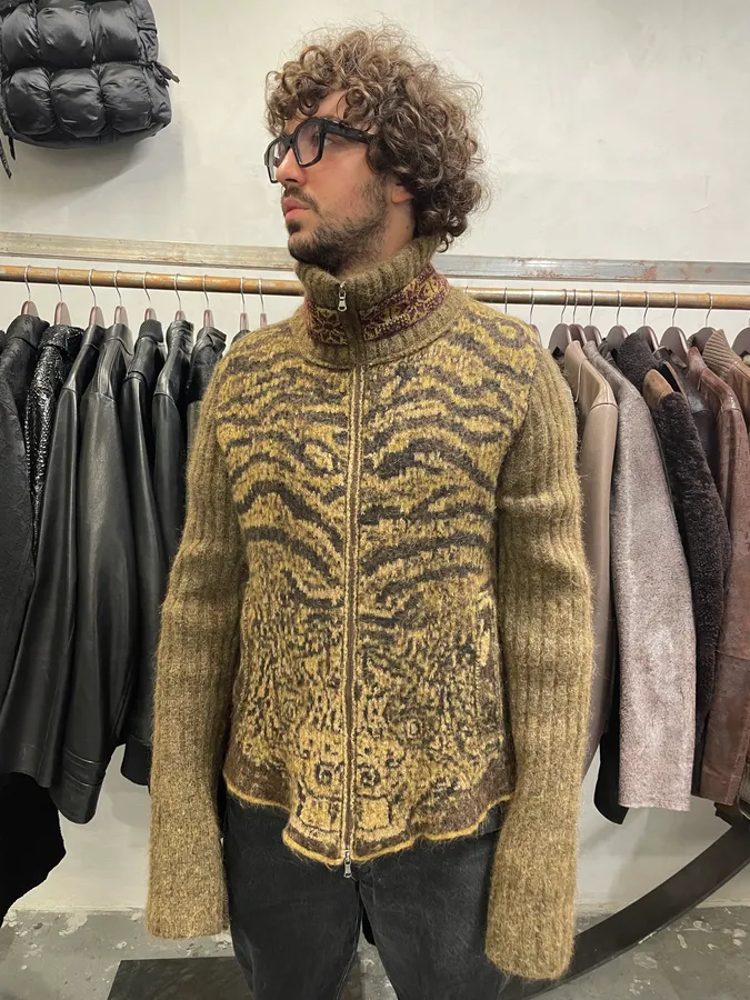 2000s Roberto Cavalli Brown Safari Zebra Wool Zip-up Cardigan - Image 2