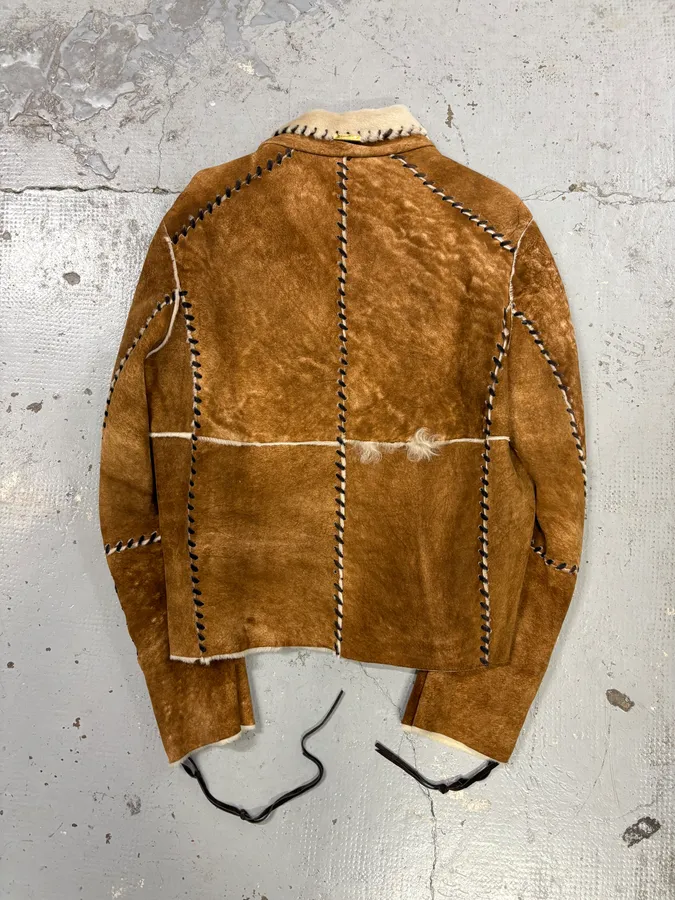 2000s Roberto Cavalli Brown Shearling Asymmetrical Leather Jacket - Image 5