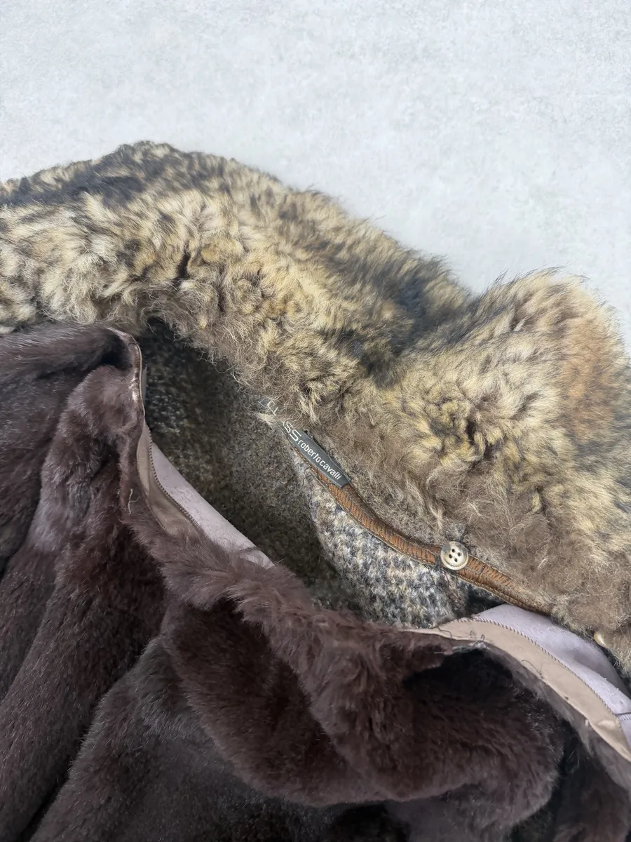 2000s Roberto Cavalli Brown Wool Mohair Fur Collar Light Jacket - Image 13