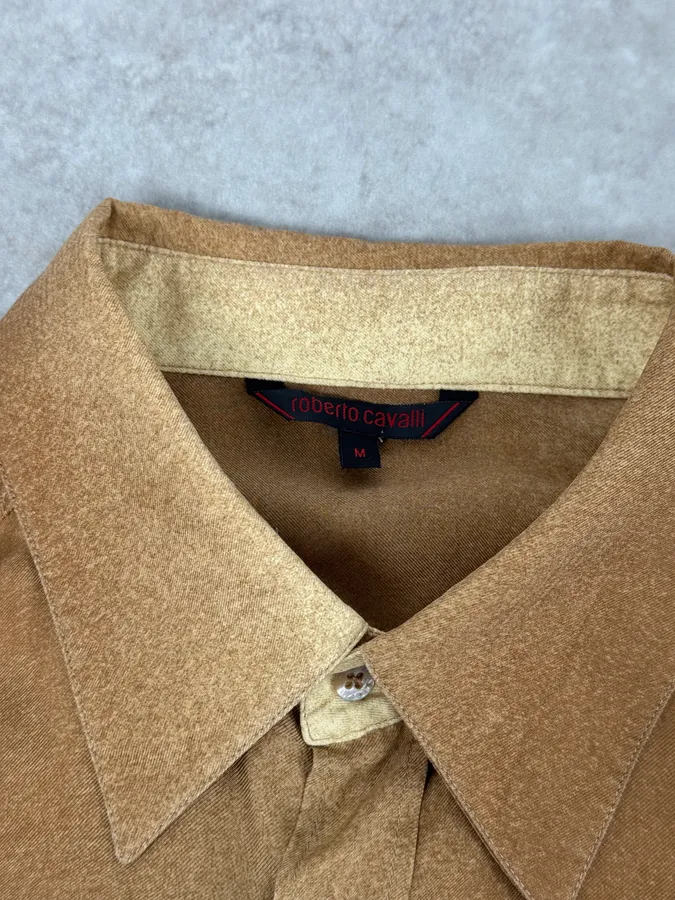 2000s Roberto Cavalli Camel Silk Gradient Shirt - Image 6