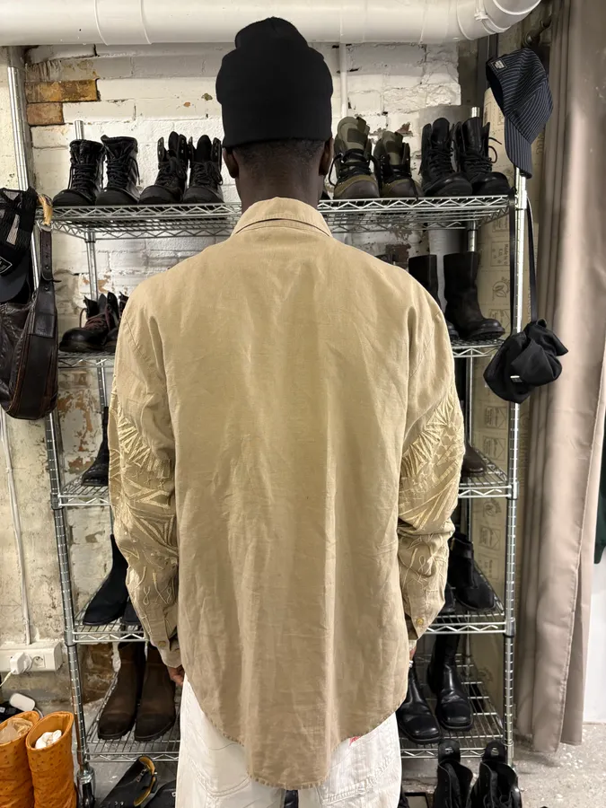 2000s Roberto Cavalli Class Beige Embroidered Astro Shirt - Image 3