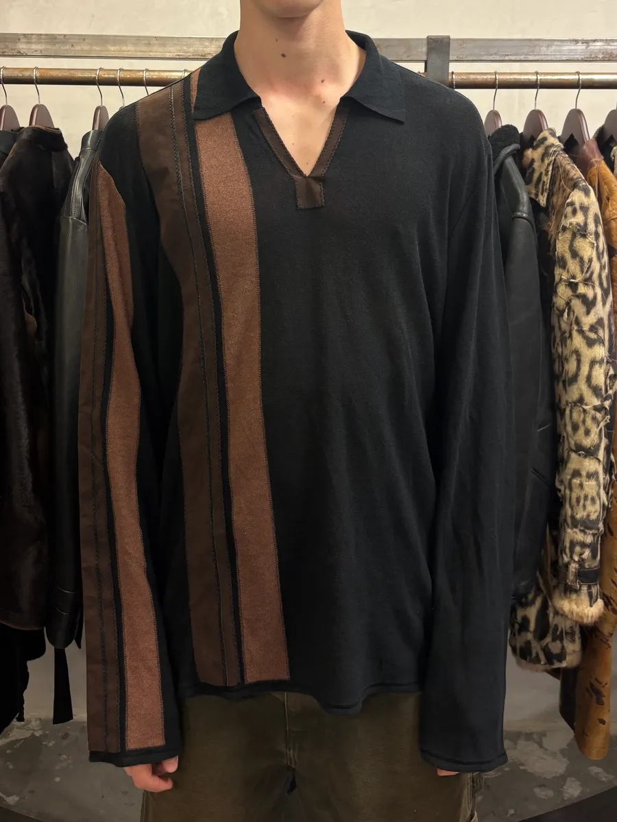 2000s Roberto Cavalli Class Black & Camel Polo Sweater - Image 2