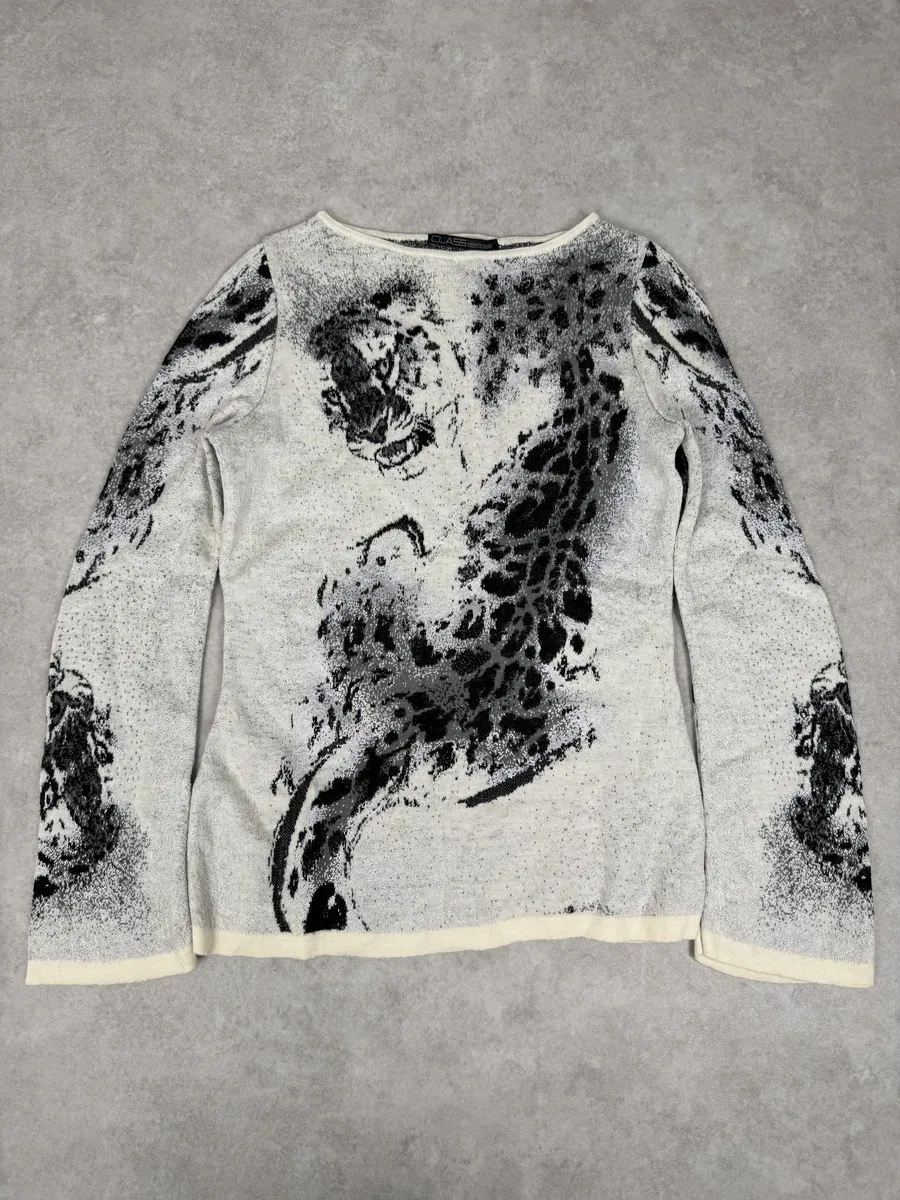 2000s Roberto Cavalli Class Black & White Tiger Leopard Sweater - Image 5