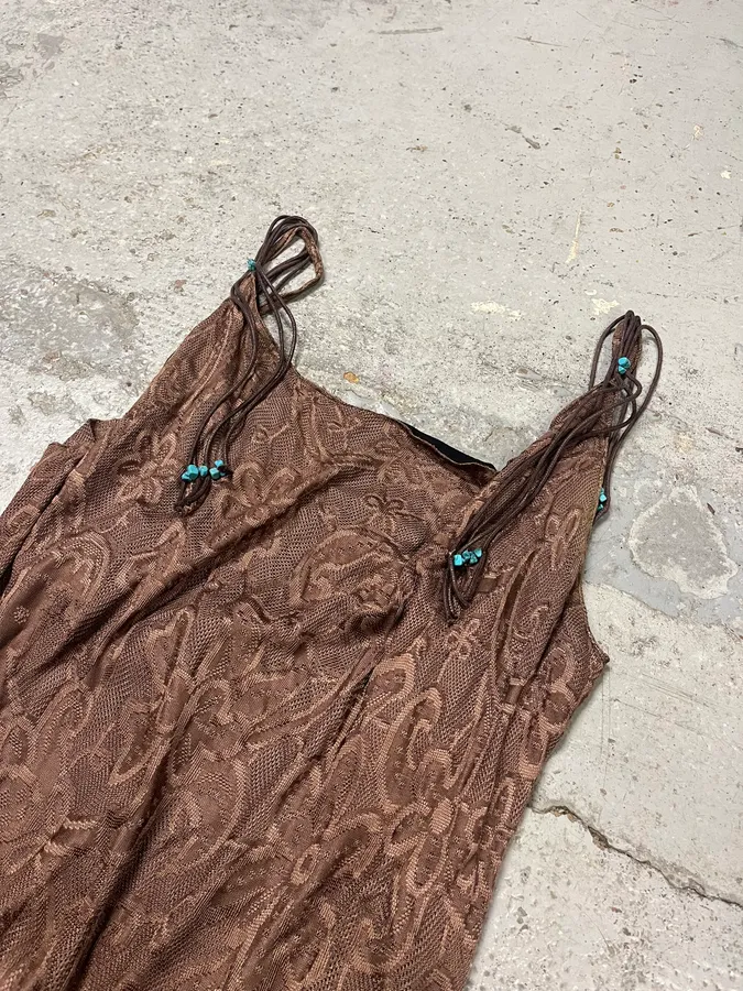 2000s Roberto Cavalli Class Brown Flowers & Leopard Dress - Image 6