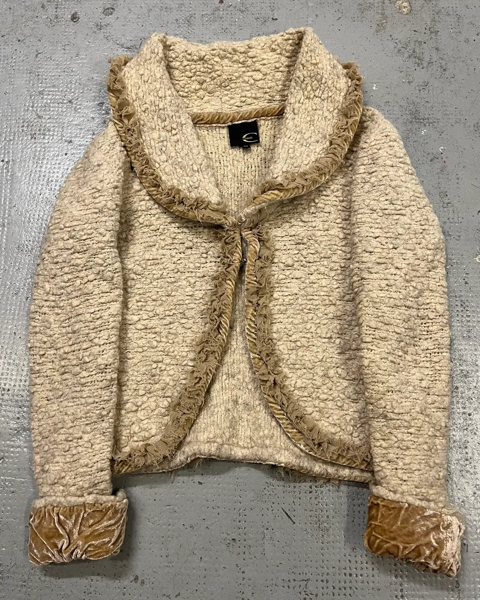 2000s Roberto Cavalli Class Wrinkled Texture Beige Cardigan Jacket - Image 4