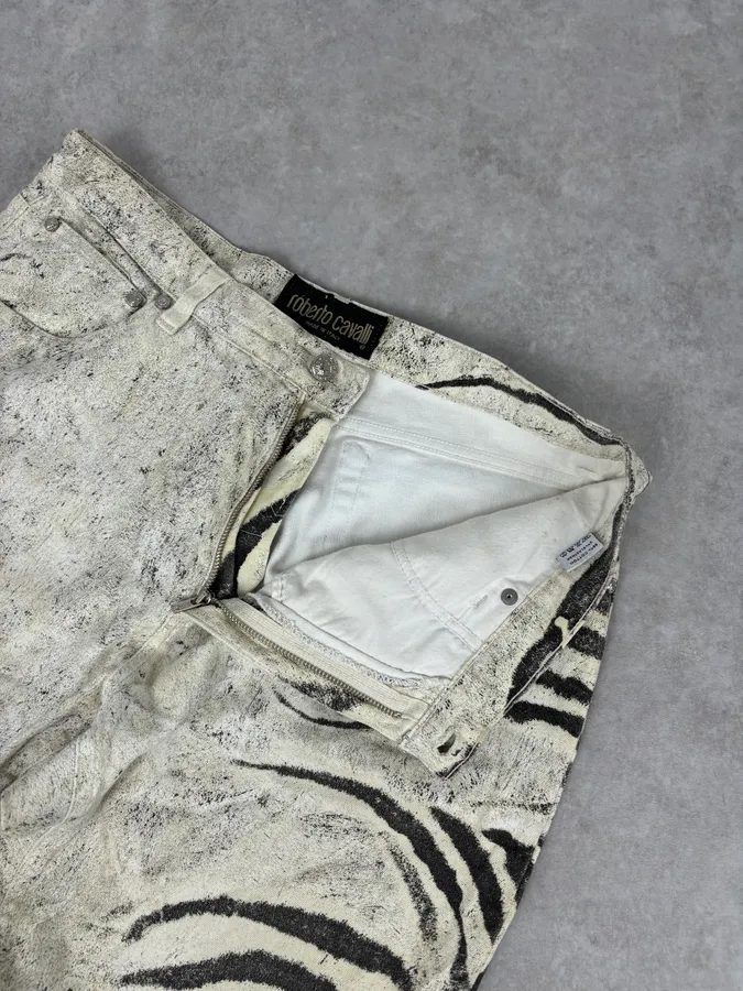 2000s Roberto Cavalli Creamy White Savage Zebra Pants - Image 10