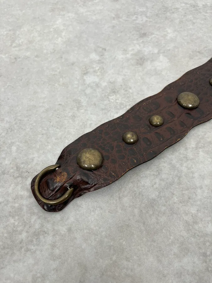 2000s Roberto Cavalli Crocodile Effect Leather Brown Studded Belt - Image 5
