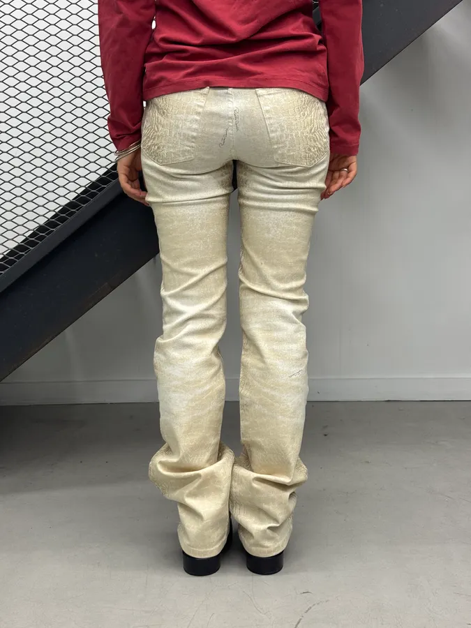 2000s Roberto Cavalli Crocodile Effect White & Beige Pants - Image 2