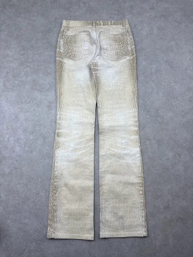 2000s Roberto Cavalli Crocodile Effect White & Beige Pants - Image 4